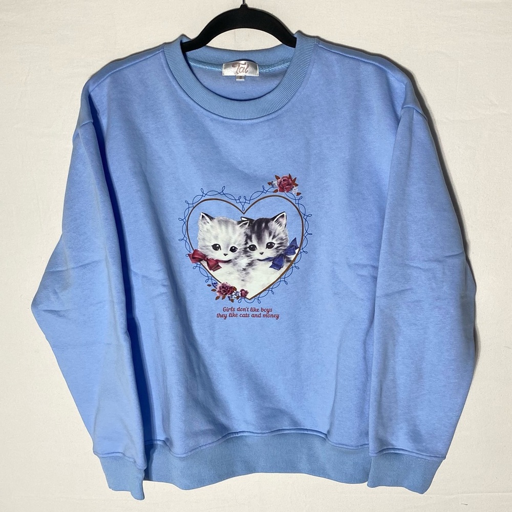 Tal Clothing Blue “Girls Don’t Like Boys They Like Cats And Money” Sweatshirt S
